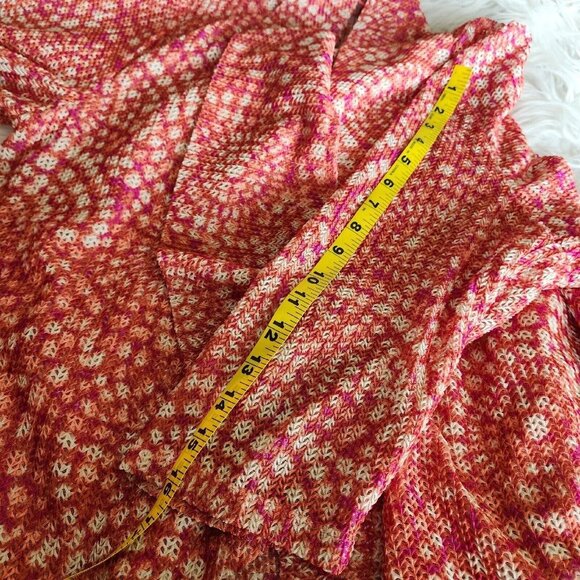 Ruby Rd Cardigan Women Size LARGE Orange Red‎ Mesh Lace Shrug Open Front Boho - Picture 10 of 13